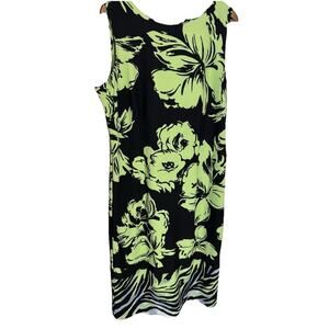 Maya Brooke Dress 18W Midi Tank Sheath Business Slit Stretch Lime Black Floral